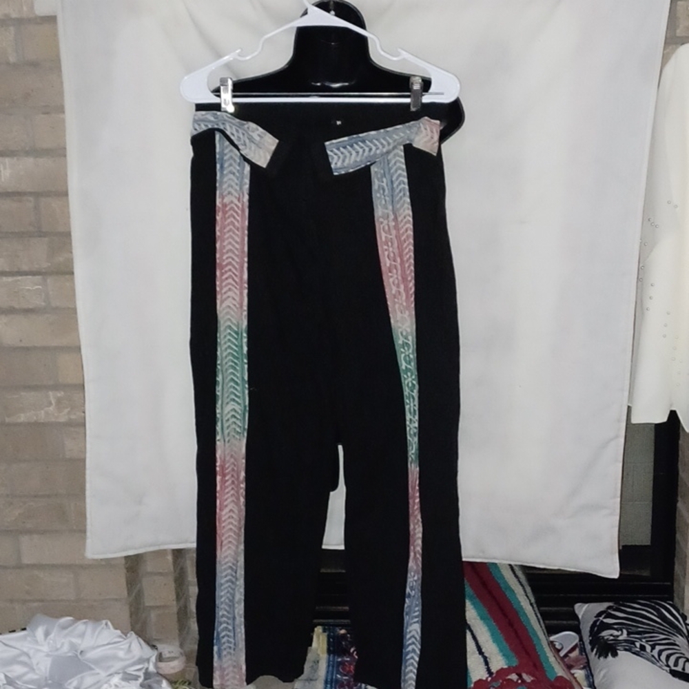 Sacred Threads Black Wide Leg Tribal Pants